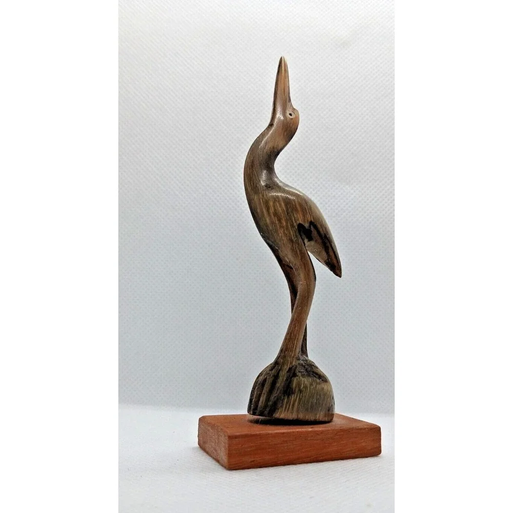 Hand Carved Wood Cranes Herons Bird Figurines Ring Holder RARE smooth wood